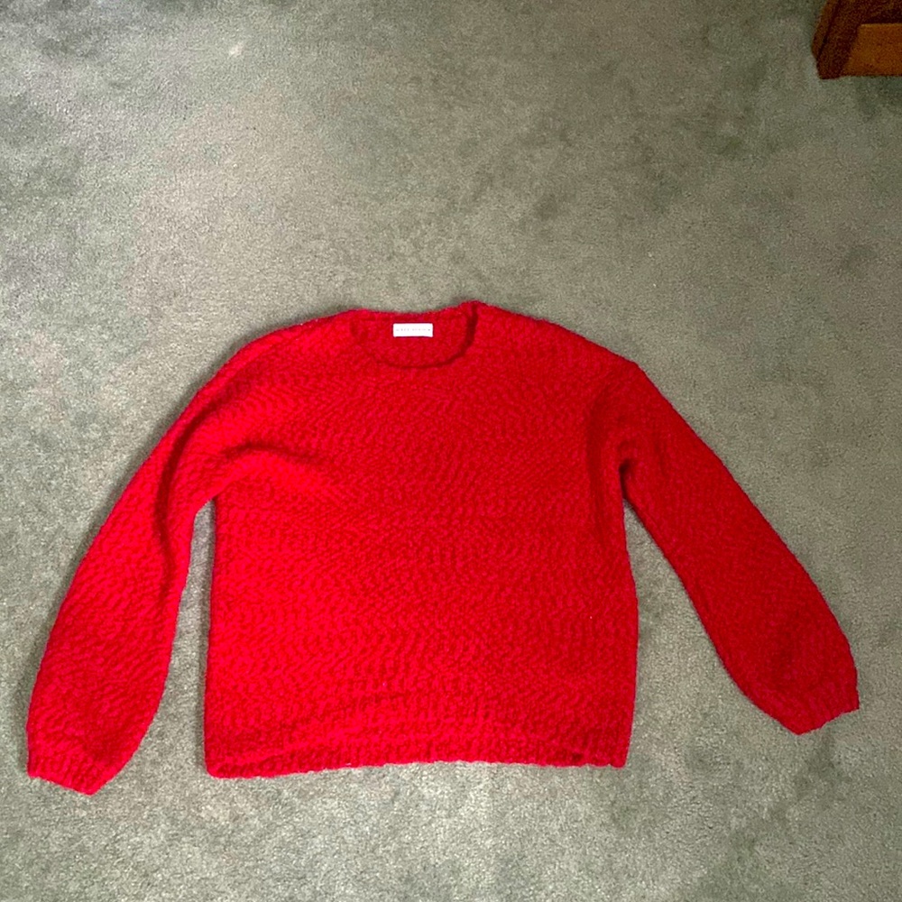 red sweater from try again.